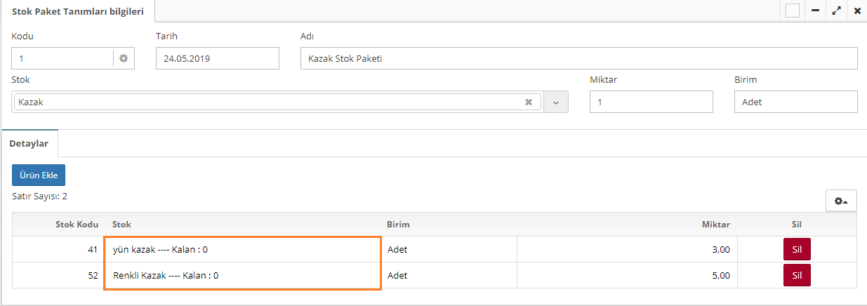 stok paket tanımları